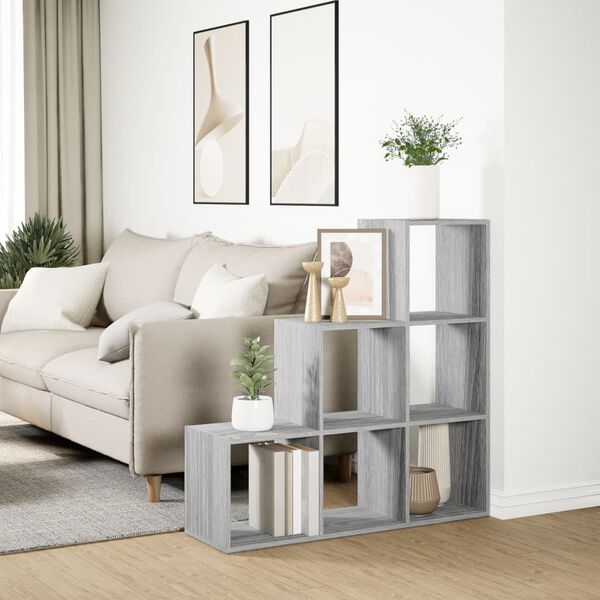 vidaXL Room Divider Bookcase Gray sonoma Engineered wood 3-Tier