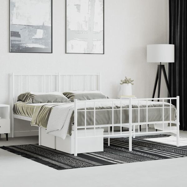 vidaXL Bed Frame White Steel 47.2 x 78.7 in Bed Frame Rectangular