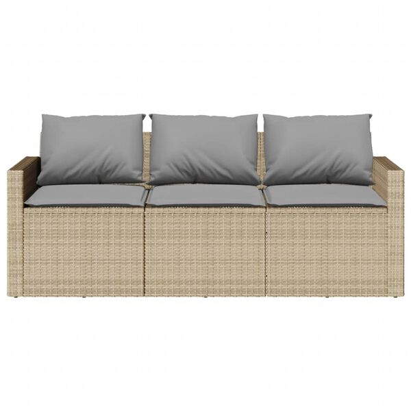 vidaXL Garden Sofa Beige Poly Rattan, Powder-Coated Steel 3-Seater
