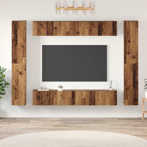 vidaXL TV Cabinet Set Wall-mounted 10 pcs Old wood 30.5 x 30 x 90 cm