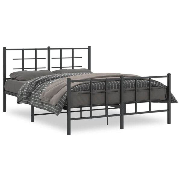 vidaXL Bed Frame Black Powder-Coated Steel 55.1 x 74.8 in Modern