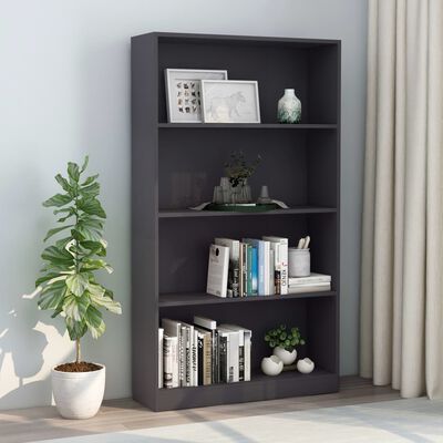 vidaXL 4-Tier Book Cabinet Gray 31.5"x9.4"x55.9" Engineered Wood