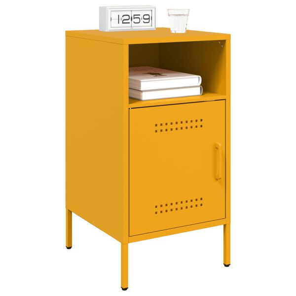 vidaXL Bedside Cabinet Set of 2 Mustard Yellow Cold-Rolled Steel Medium