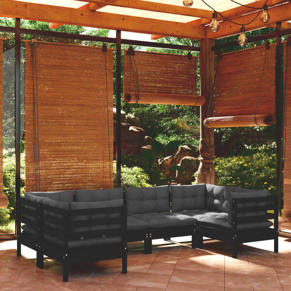 vidaXL Garden Lounge Set Black Solid pine wood, fabric (100% polyester)