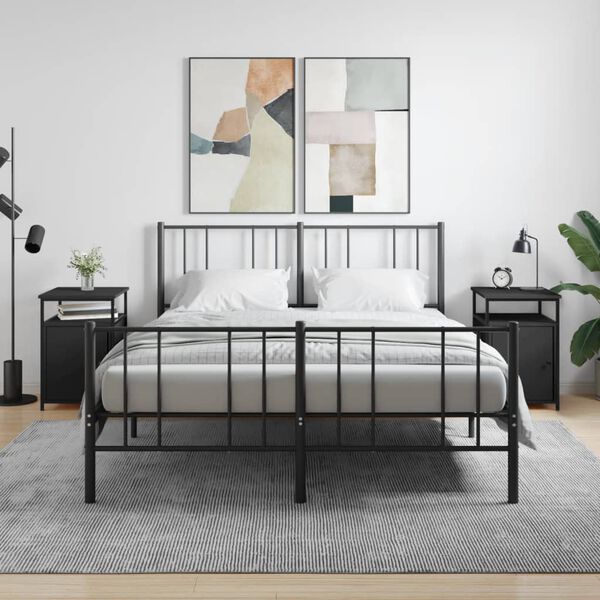 vidaXL Bedside Cabinet Set of 2 Black Engineered wood, iron