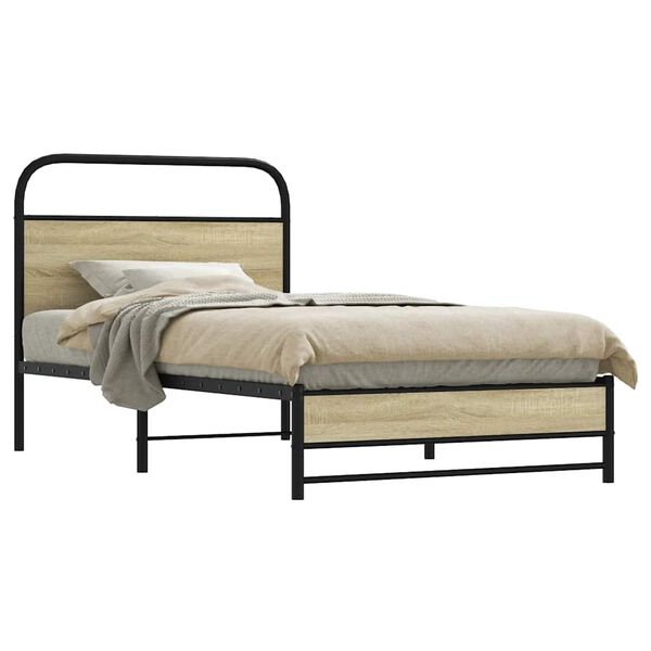 vidaXL Bed Frame Sonoma oak Steel Single Bed Frame Rectangular