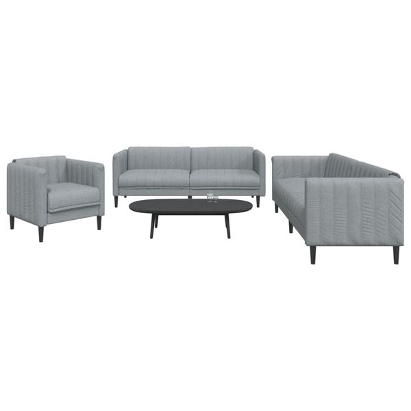 vidaXL Sofa Set Light grey 100% polyester, plywood, solid wood Spacious