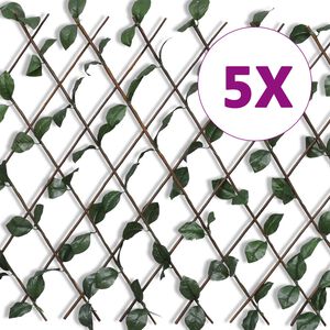 vidaXL Willow Trellis Fence 5 pcs with Artificial Leaves 70.8"x35.4"