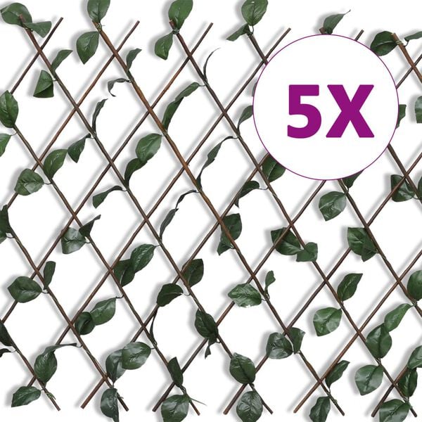 vidaXL Willow Trellis Fence 5 pcs with Artificial Leaves 70.8"x35.4"