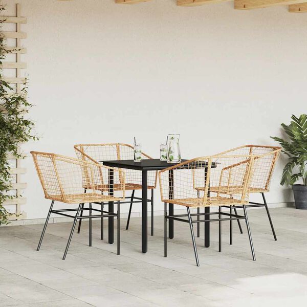 vidaXL 5 Piece Patio Dining Set Brown Poly Rattan Glass