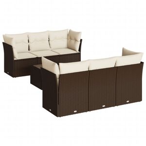 vidaXL Patio Sofa Set Brown and Cream White Poly Rattan and Tempered Glass