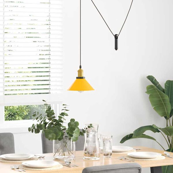 vidaXL Pendant Lamp Gloss Yellow Metal Medium Height-Adjustable