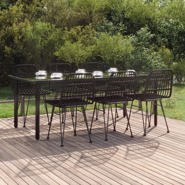 vidaXL Garden Dining Set Black Poly Rattan, Steel, Tempered Glass 7 Piece