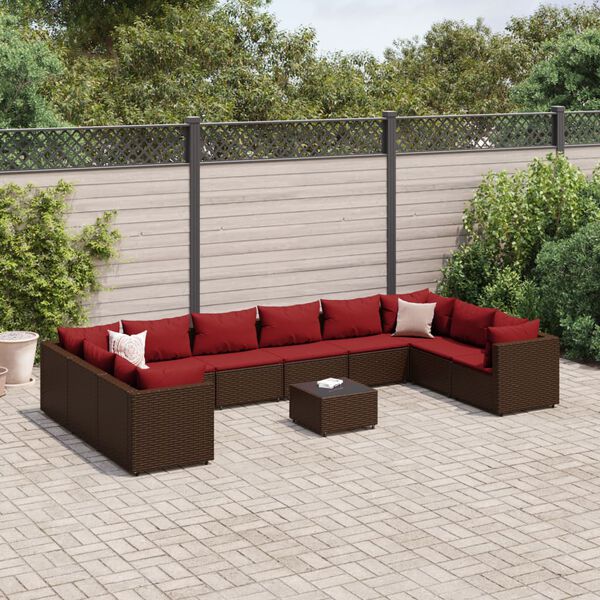 vidaXL Patio Lounge Set Brown PE rattan 11 Piece UV-resistant materials