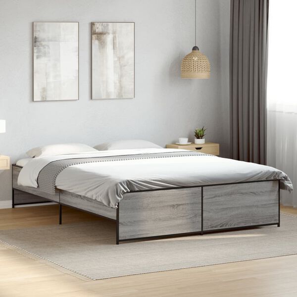 vidaXL Bed Frame Gray Sonoma Engineered wood, Metal King Modern