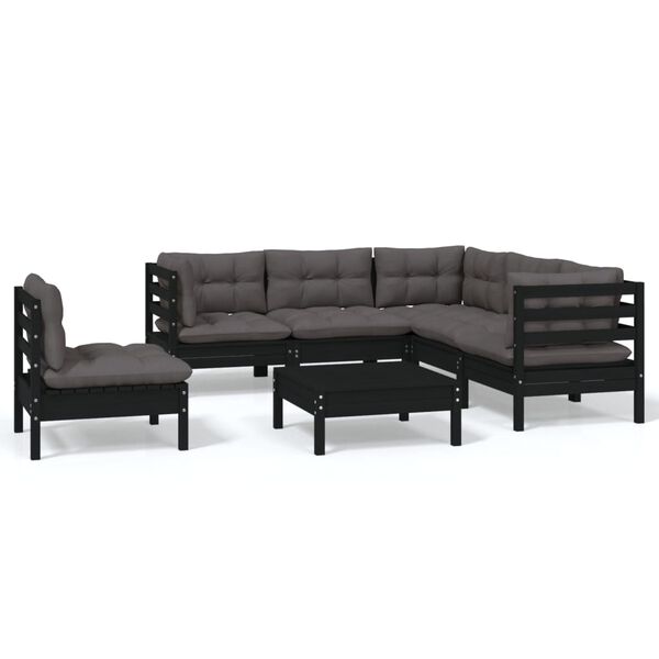 vidaXL Garden Lounge Set Black Solid Pinewood Medium Modular