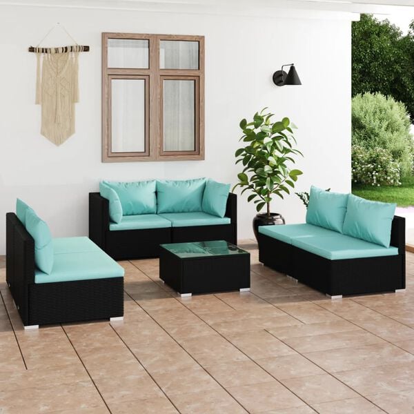 vidaXL Garden Lounge Set Black, Water Blue