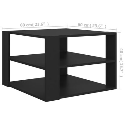 vidaXL Coffee Table Black 23.6"x23.6"x15.7" Engineered Wood