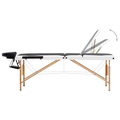 vidaXL Foldable Massage Table 3 Zones Wood Black and White