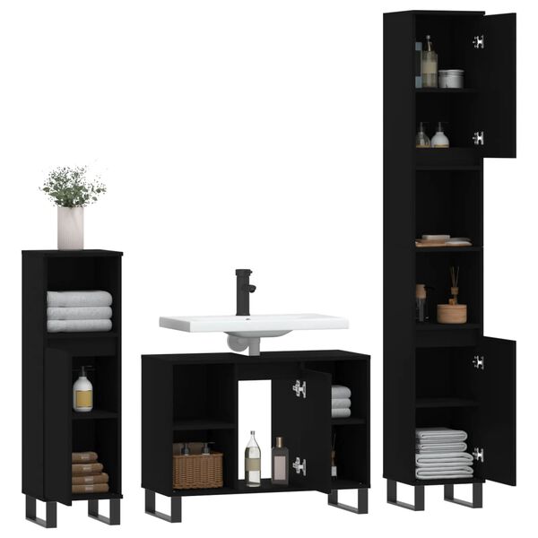 vidaXL Bathroom Furniture Set Black Engineered wood, iron Compact