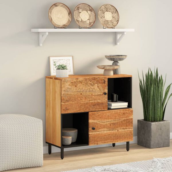 vidaXL Side Cabinet Natural wood and black Solid acacia wood Medium
