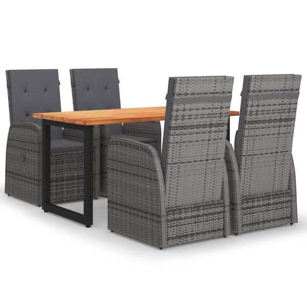 vidaXL 5 Piece Patio Dining Set with Cushions Poly Rattan Gray