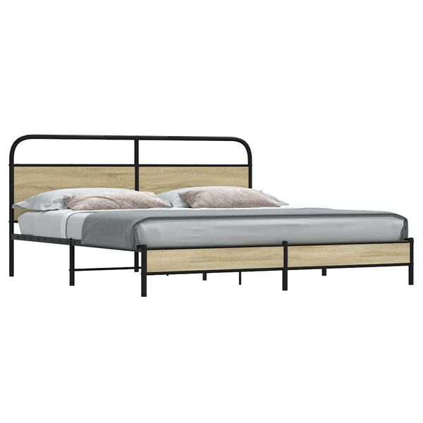vidaXL Bed Frame Sonoma Oak Steel, Engineered Wood Double Bed Frame