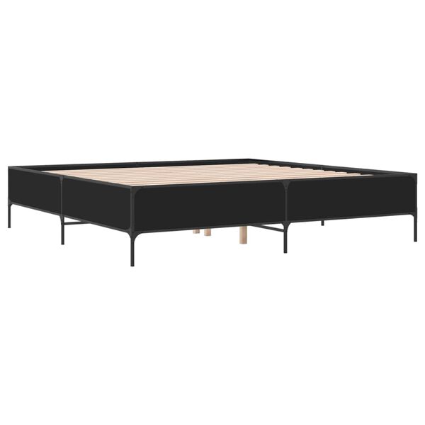 vidaXL Bed Frame Black Engineered Wood, Metal 79.9 x 79.9 in Modern