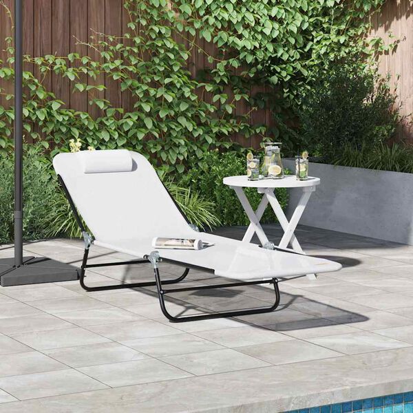 vidaXL Folding Sun Lounger Cream 71.65 x 21.65 x 33.66 in Textilene