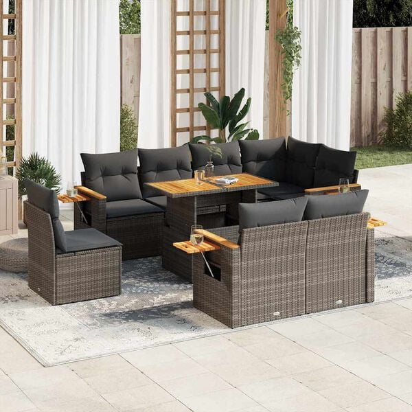vidaXL Garden Sofa Set Grey PE Rattan Adjustable Feet Garden Sofa Set