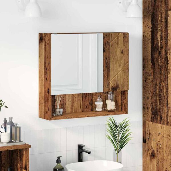 vidaXL Mirror Cabinet Old Wood 23.23 x 6.69 x 21.65 in Engineered Wood