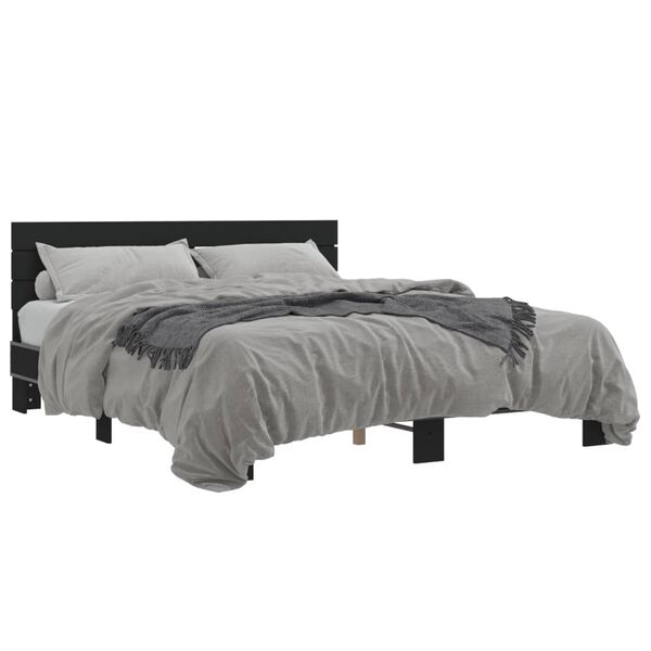 vidaXL Bed Frame Black Engineered wood, metal, plywood Full Durable