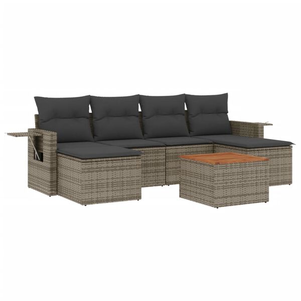 vidaXL Garden Sofa Set Grey PE rattan 7 Piece Modular Garden Sofa Set