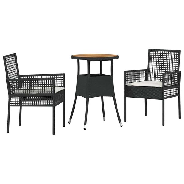 vidaXL Garden Dining Set 3 pcs Black Poly Rattan