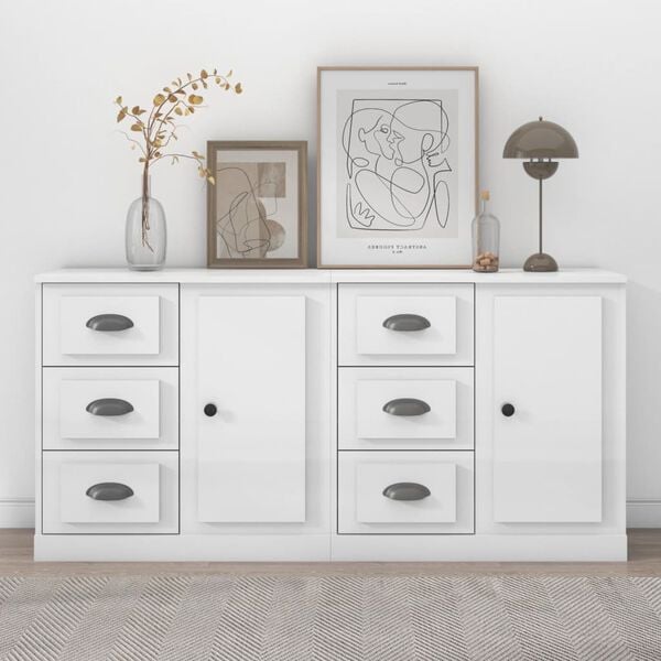 vidaXL Sideboard Set of 2 High gloss white Engineered wood Medium