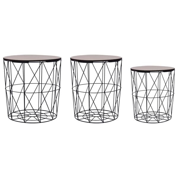 vidaXL Coffee Table Set of 3 Black Metal Medium Stackable