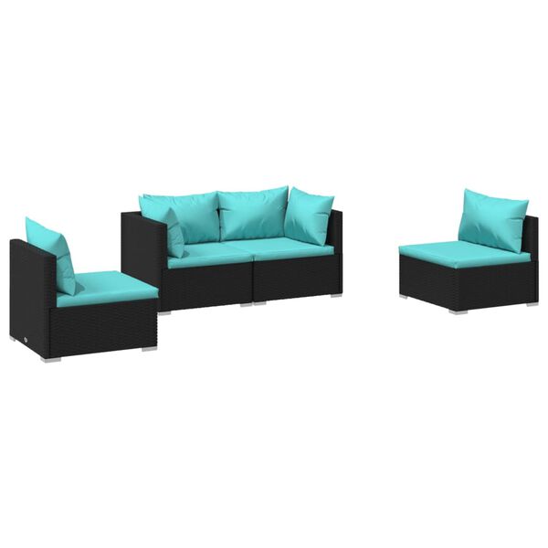 vidaXL Garden Lounge Set Black, Water Blue
