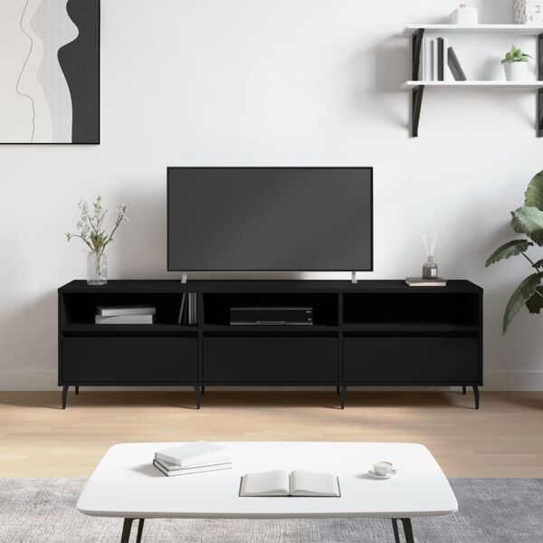 vidaXL TV Cabinet Black Engineered wood, Iron 59.1 x 11.8 x 17.5 in