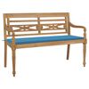 vidaXL Batavia Bench with Blue Cushion 59.1 " Solid Teak Wood