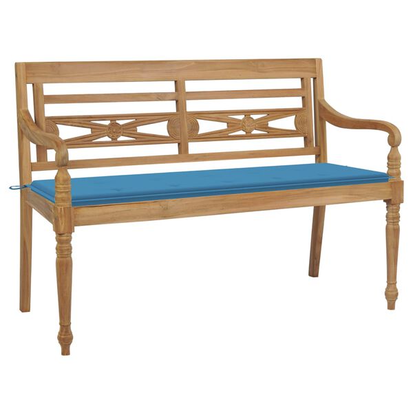 vidaXL Batavia Bench with Blue Cushion 59.1 " Solid Teak Wood