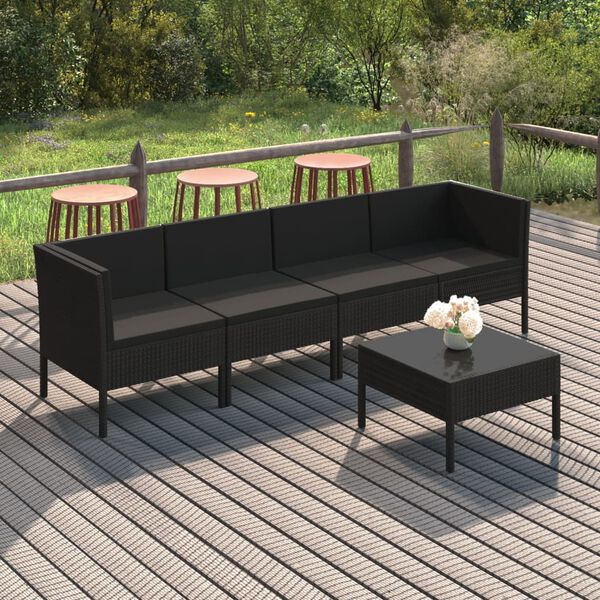 vidaXL Garden Lounge Set Black PE rattan, powder-coated steel, polyester