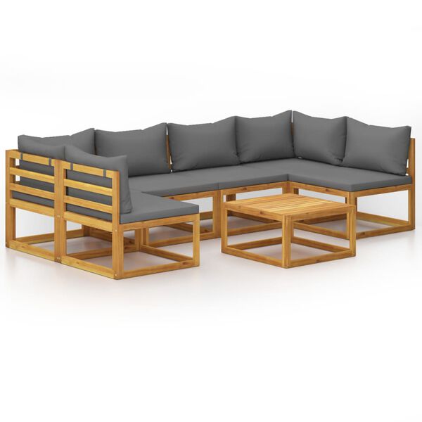 vidaXL Garden Lounge Set Natural wood, Dark grey cushions