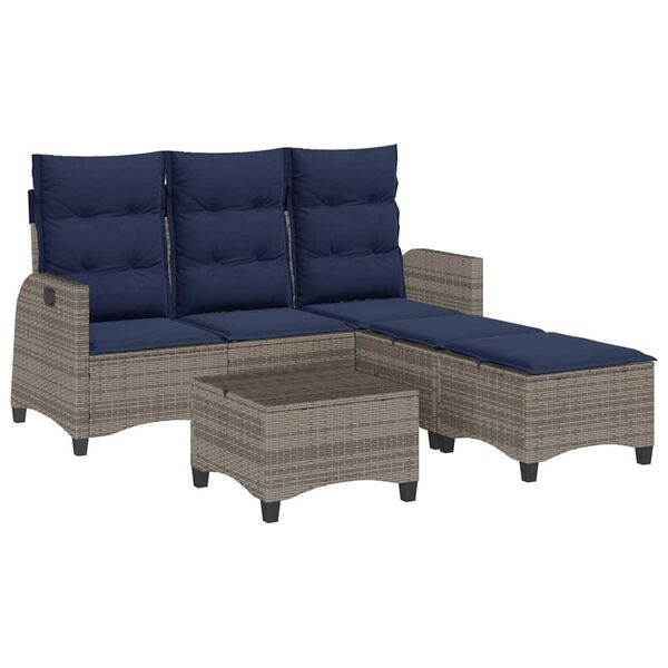 vidaXL Garden Sofa Set L-shaped sofa: Grey, Cushions: Navy blue PE rattan
