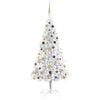 vidaXL Artificial Pre-lit Christmas Tree with Ball Set Silver 82.7" PET