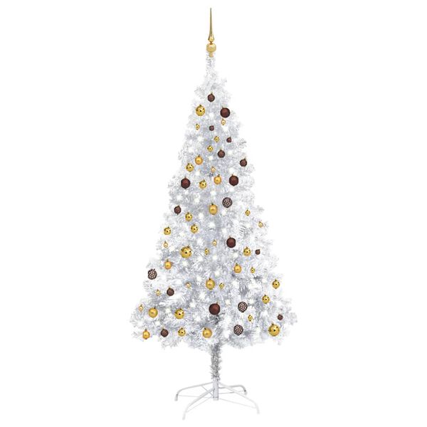 vidaXL Artificial Pre-lit Christmas Tree with Ball Set Silver 82.7" PET