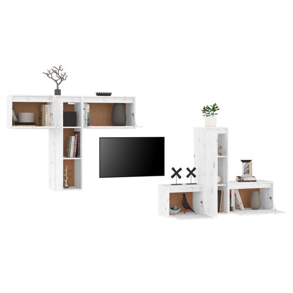 vidaXL TV Cabinet Set of 6 White Solid Pine Wood TV Cabinet