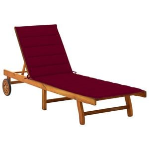vidaXL Sunlounger Wine Red Cushion, Natural Wood