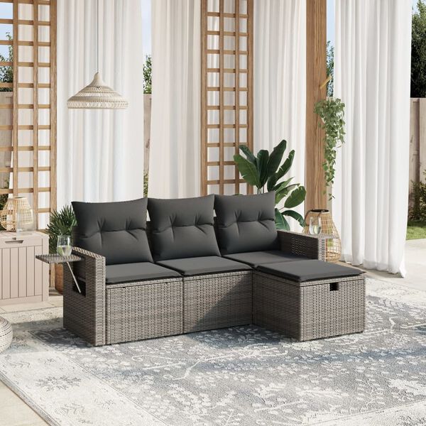 vidaXL Garden Sofa Set Grey Poly Rattan, Powder-Coated Steel Modular