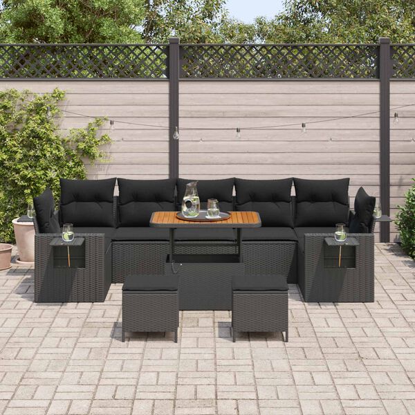 vidaXL Garden Sofa Set Height-Adjustable 10 pcs Black poly rattan