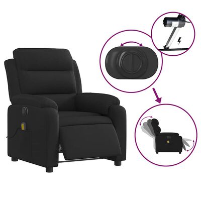 Main image of black recliner with circular control drawings and remote battery feature highlighting